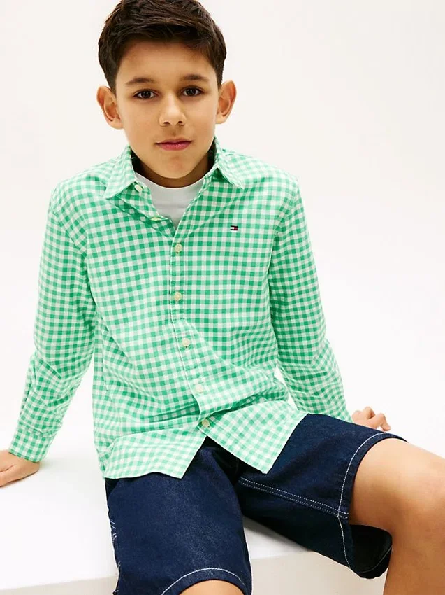 Camisa Oxford elástica xadrez para criança Camisa Oxford elástica xadrez para criança