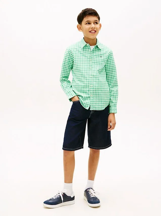 Camisa Oxford elástica xadrez para criança Camisa Oxford elástica xadrez para criança