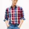 Camisa Regular em Mistura de Linho com Padrão Madras Camisa Regular em Mistura de Linho com Padrão Madras