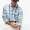 Camisa Regular em Mistura de Linho com Padrão Madras Camisa Regular em Mistura de Linho com Padrão Madras