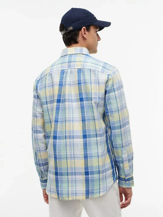 Camisa Regular em Mistura de Linho com Padrão Madras Camisa Regular em Mistura de Linho com Padrão Madras