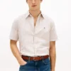 Camisa às riscas em mistura de algodão e linho