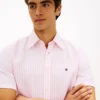 Camisa às riscas em mistura de algodão e linho