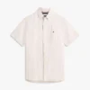Camisa às riscas em mistura de algodão e linho