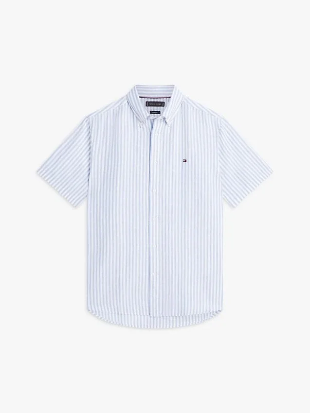 Camisa às riscas em mistura de algodão e linho Camisa às riscas em mistura de algodão e linho