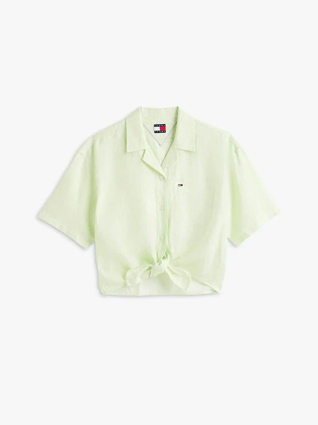 Camisa Tommy Jeans com laço à frente em mistura de linho Camisa Tommy Jeans com laço à frente em mistura de linho