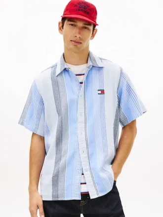 Camisa Tommy Jeans Relaxed Striped Dobby