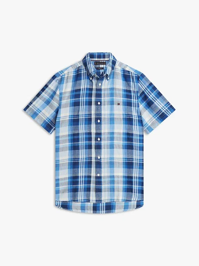 Camisa xadrez em mistura de algodão e linho Camisa xadrez em mistura de algodão e linho