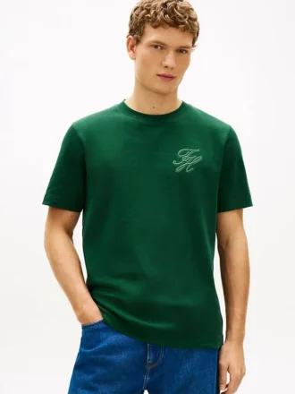 Camiseta com monograma em script e tecido interlock