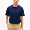 Camiseta de algodão e linho New York Label Camiseta de algodão e linho New York Label