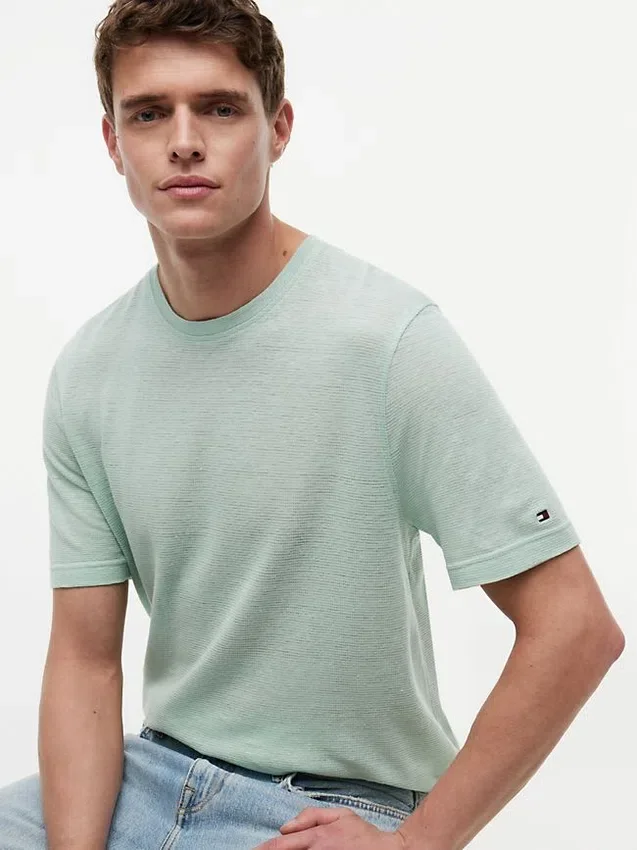 Camiseta de algodão e linho New York Label Camiseta de algodão e linho New York Label