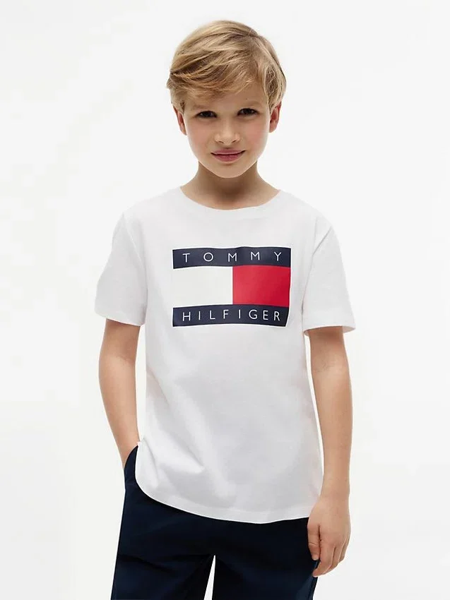 Camiseta infantil Tommy com logotipo da bandeira Camiseta infantil Tommy com logotipo da bandeira