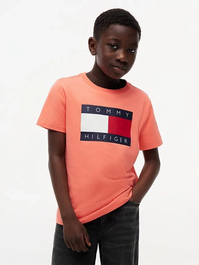 Camiseta infantil Tommy com logotipo da bandeira Camiseta infantil Tommy com logotipo da bandeira
