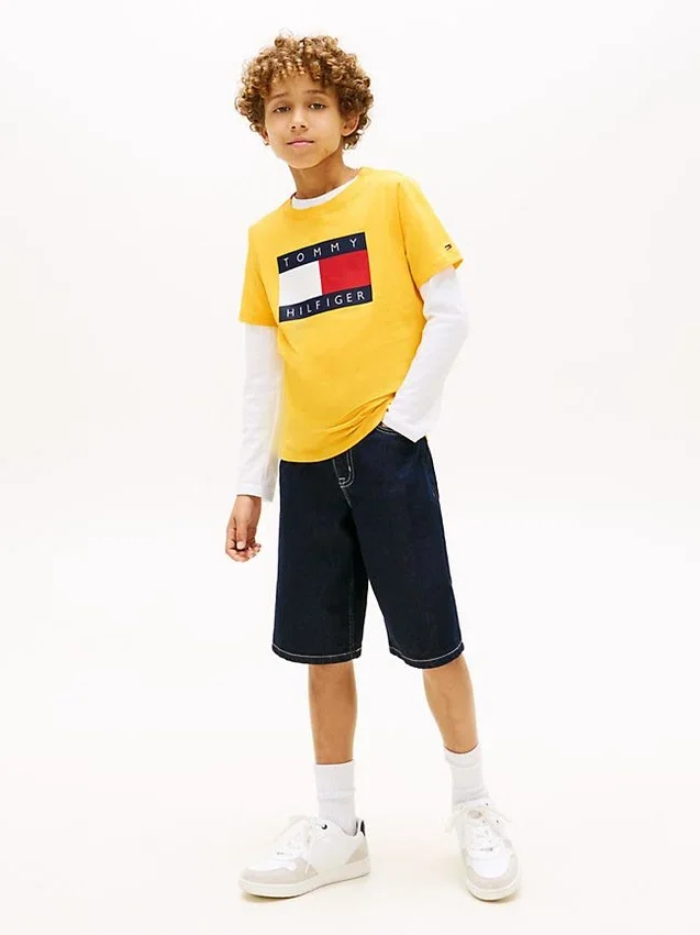 Camiseta infantil Tommy com logotipo da bandeira Camiseta infantil Tommy com logotipo da bandeira