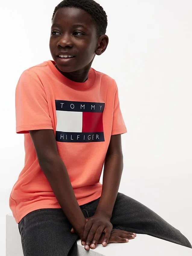 Camiseta infantil Tommy com logotipo da bandeira Camiseta infantil Tommy com logotipo da bandeira