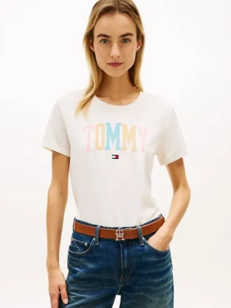 Camiseta multicolorida com logotipo Tommy