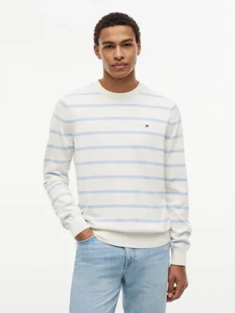 Camisola clássica de gola redonda às riscas