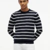 Camisola clássica de gola redonda às riscas Camisola clássica de gola redonda às riscas