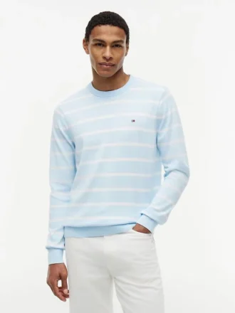Camisola clássica de gola redonda às riscas