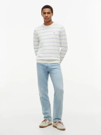 Camisola clássica de gola redonda às riscas