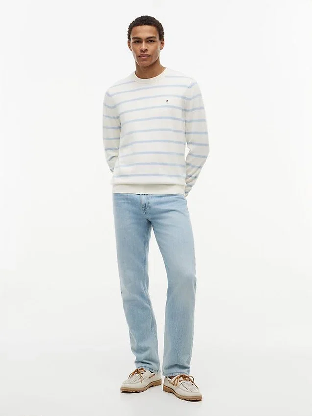 Camisola clássica de gola redonda às riscas Camisola clássica de gola redonda às riscas