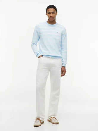Camisola clássica de gola redonda às riscas