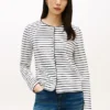 Camisola com botões em malha interlock de algodão às riscas Camisola com botões em malha interlock de algodão às riscas