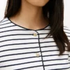Camisola com botões em malha interlock de algodão às riscas Camisola com botões em malha interlock de algodão às riscas