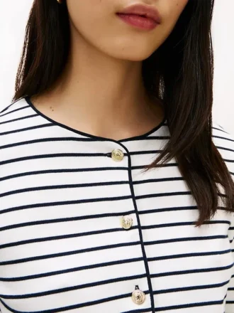 Camisola com botões em malha interlock de algodão às riscas