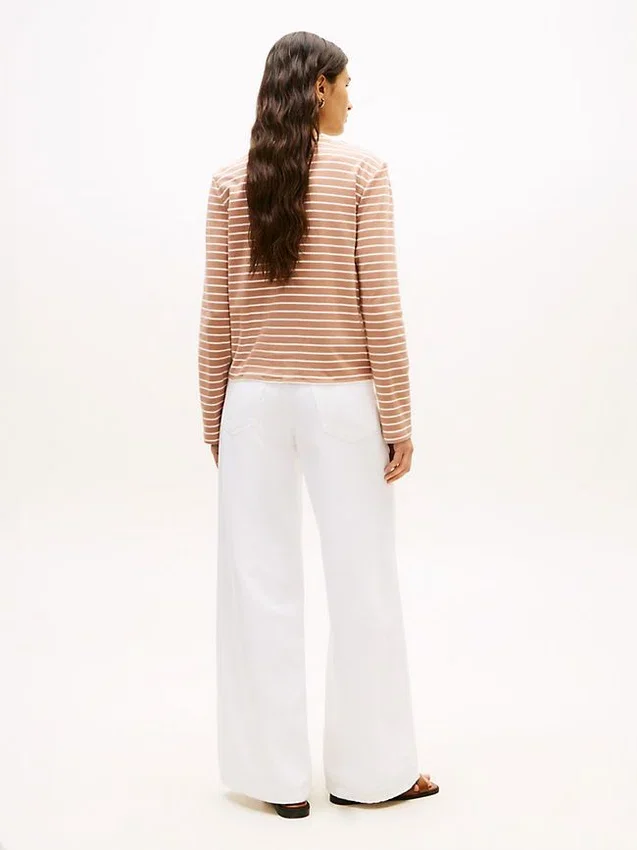 Camisola com botões em malha interlock de algodão às riscas Camisola com botões em malha interlock de algodão às riscas