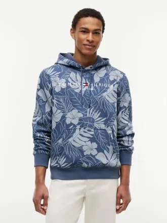 Camisola com capuz e estampado tropical