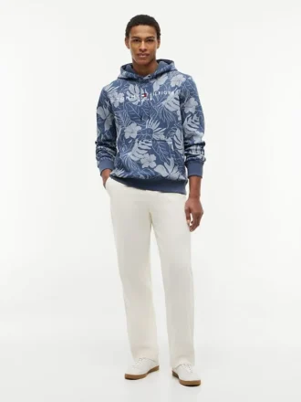Camisola com capuz e estampado tropical