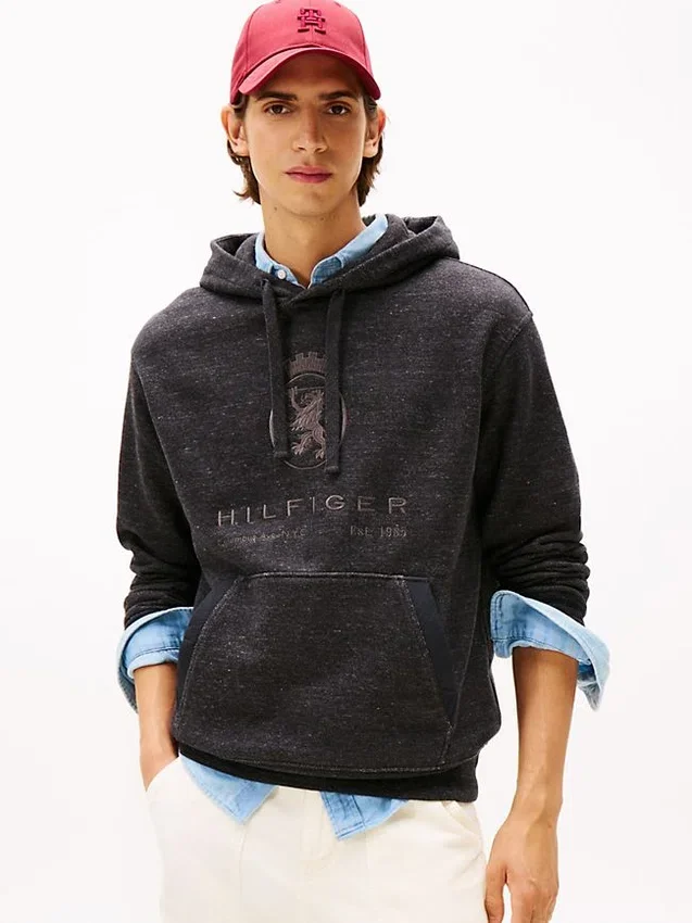 Camisola com capuz e logótipo Hilfiger Crest em tom mesclado Camisola com capuz e logótipo Hilfiger Crest em tom mesclado