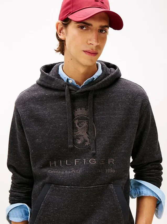 Camisola com capuz e logótipo Hilfiger Crest em tom mesclado Camisola com capuz e logótipo Hilfiger Crest em tom mesclado
