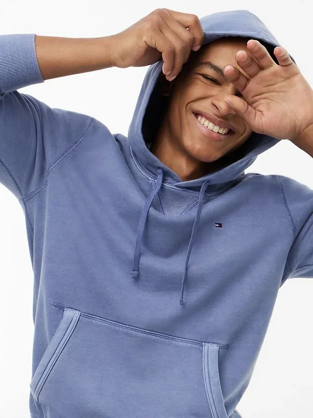 Camisola com capuz em felpo lavado Camisola com capuz em felpo lavado