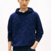 Camisola com capuz em veludo jacquard com logótipo de bandeira por todo o lado Camisola com capuz em veludo jacquard com logótipo de bandeira por todo o lado
