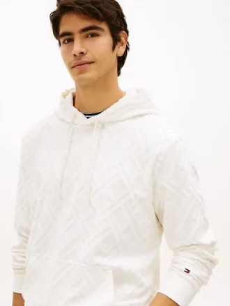 Camisola com capuz em veludo jacquard com logótipo de bandeira por todo o lado