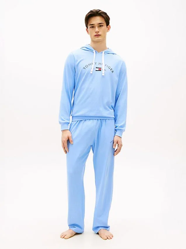 Camisola com capuz para dormir Hilfiger com logótipo em piqué Camisola com capuz para dormir Hilfiger com logótipo em piqué