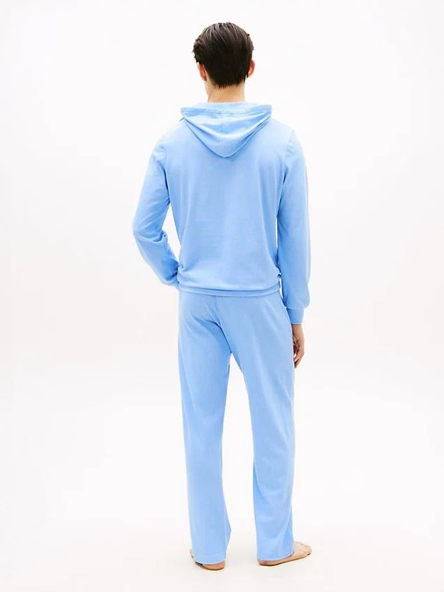 Camisola com capuz para dormir Hilfiger com logótipo em piqué Camisola com capuz para dormir Hilfiger com logótipo em piqué