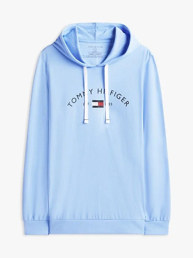 Camisola com capuz para dormir Hilfiger com logótipo em piqué Camisola com capuz para dormir Hilfiger com logótipo em piqué