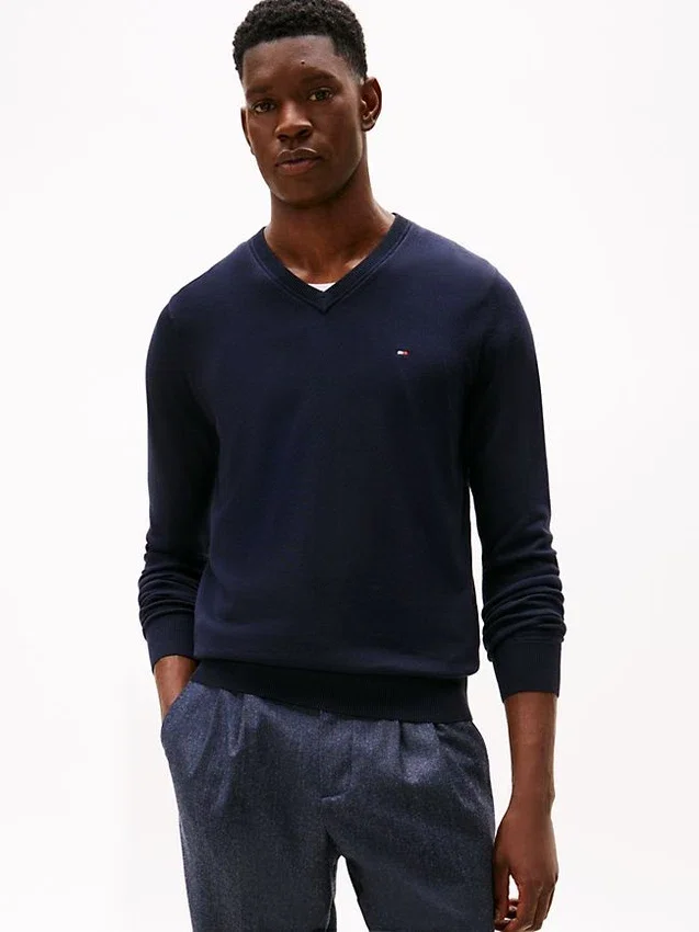 Camisola com decote em V e logótipo Camisola com decote em V e logótipo