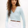 Camisola com decote em V em mistura de viscose Camisola com decote em V em mistura de viscose