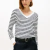 Camisola com decote em V às riscas Camisola com decote em V às riscas