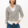 Camisola com decote em V às riscas Camisola com decote em V às riscas