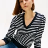 Camisola com decote em V às riscas Camisola com decote em V às riscas