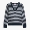 Camisola com decote em V às riscas Camisola com decote em V às riscas