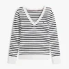 Camisola com decote em V às riscas Camisola com decote em V às riscas