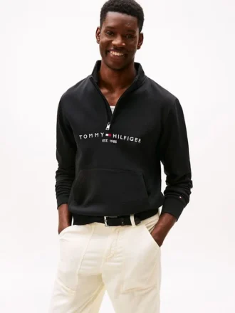 Camisola com fecho de correr de um quarto com logótipo Tommy