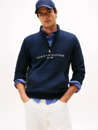 Camisola com fecho de correr de um quarto com logótipo Tommy