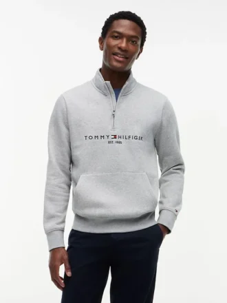 Camisola com fecho de correr de um quarto com logótipo Tommy